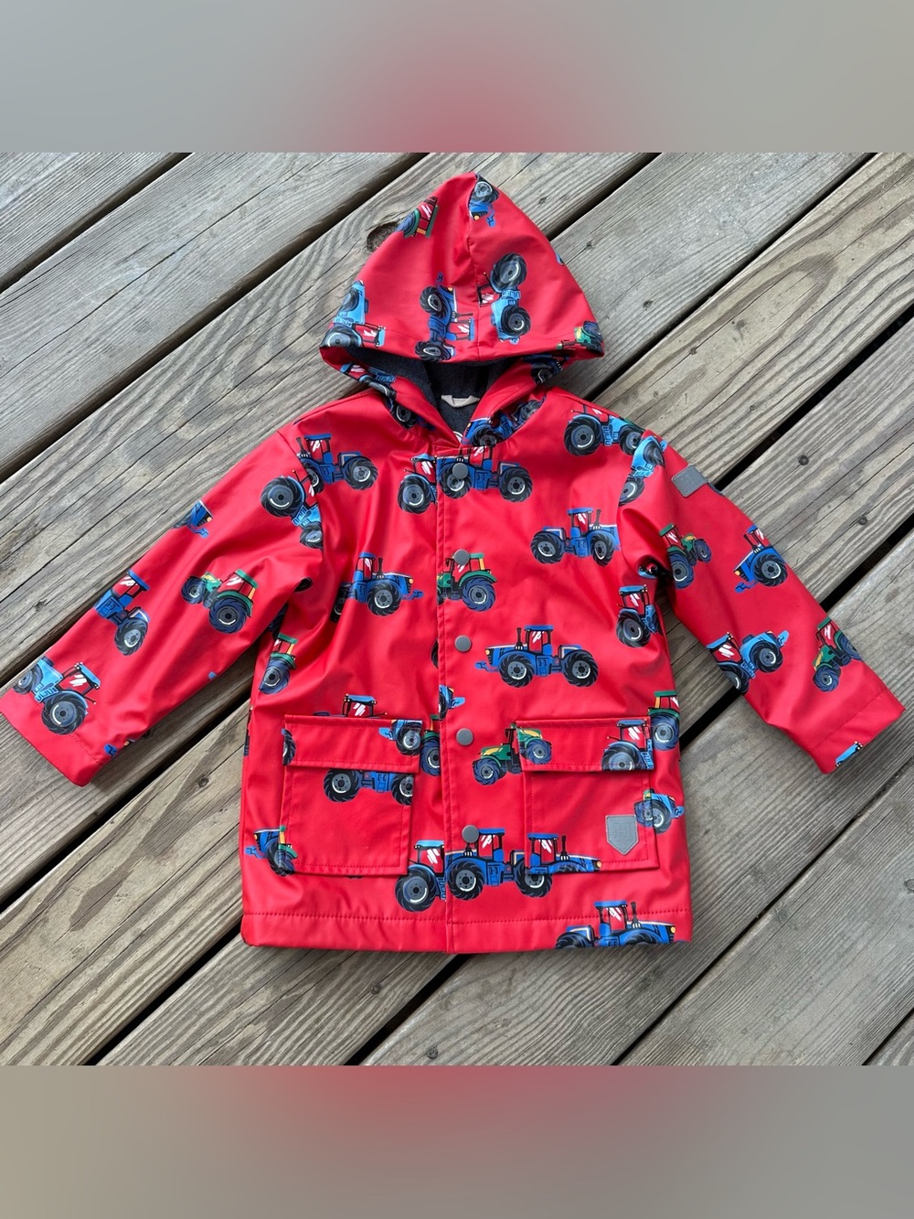 Hatley Red Blue Tractor Rain Jacket Coat Boys Kids 4